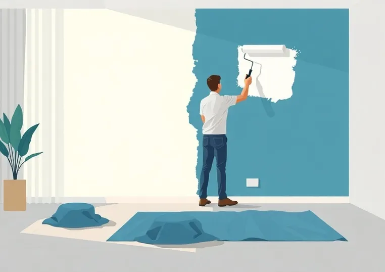 Peintre appliquant la peinture au rouleau sur un mur de salon