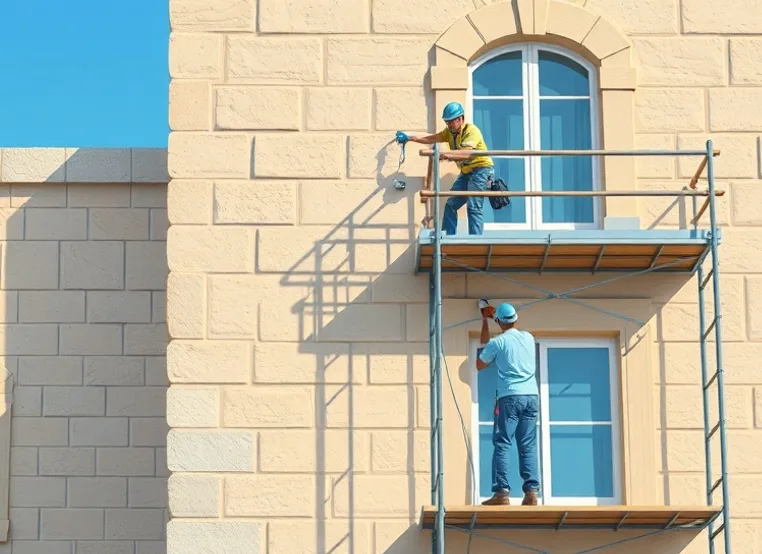 Ravalement de façade en pierre, nettoyage et application d'enduit